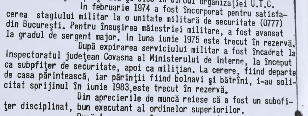 A belügyminisztérumi pályafutását tartalmazó részlet Simon András káderlapjáról